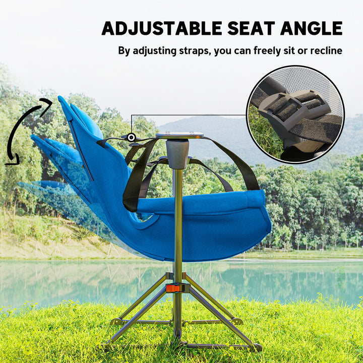 Hammock Camping Chair Set of 2, Adjustable Back Swinging Camping Chair Portable Swinging Chair with Cup Holder, Headrest, Padded Seat and Carry Bag for Travel Fishing Hiking, Blue
