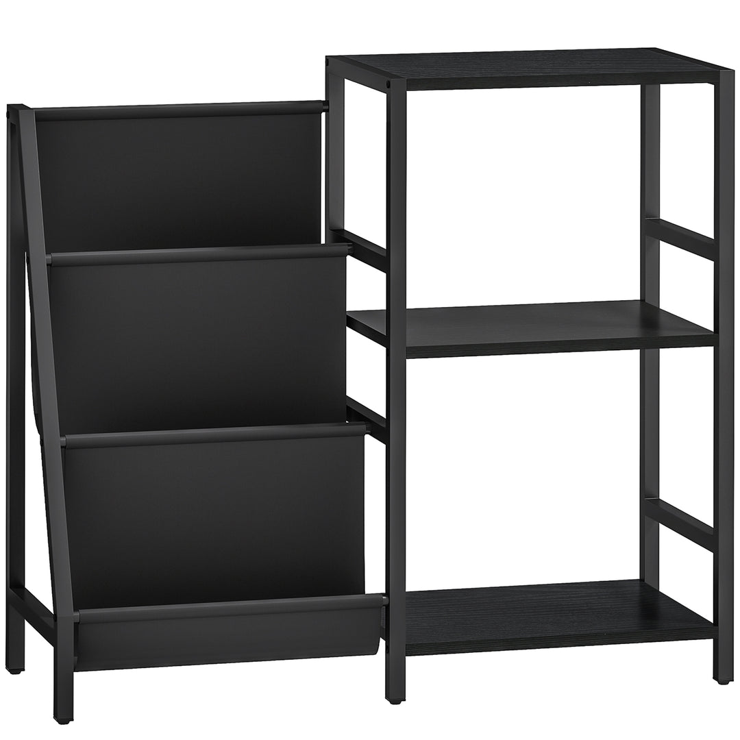 3-Tier Record Player Stand, End Table for Living Room, Bedroom - Black Wood Effect