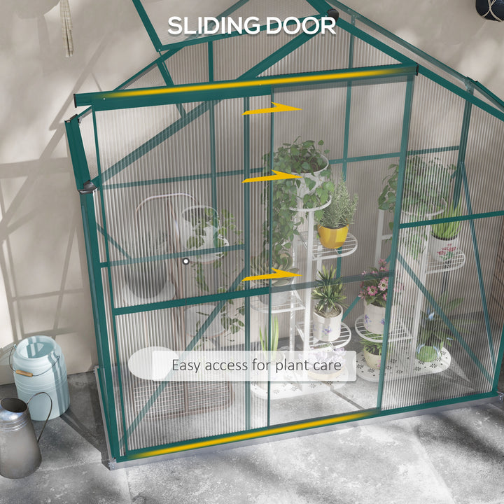 6 x 2.5ft Polycarbonate Greenhouse Walk-In Green House with Rain Gutter, Sliding Door, Window, Foundation, Green