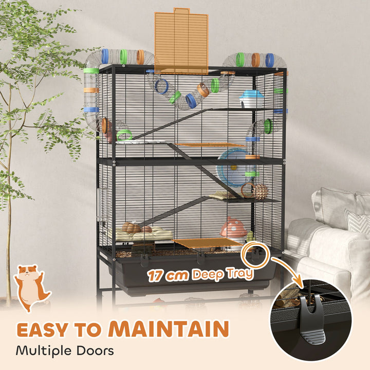 5 Tier Large Hamster Cage on Wheels with 17 cm Deep Tray, Storage Shelf for Syrian, Gerbil, Rats