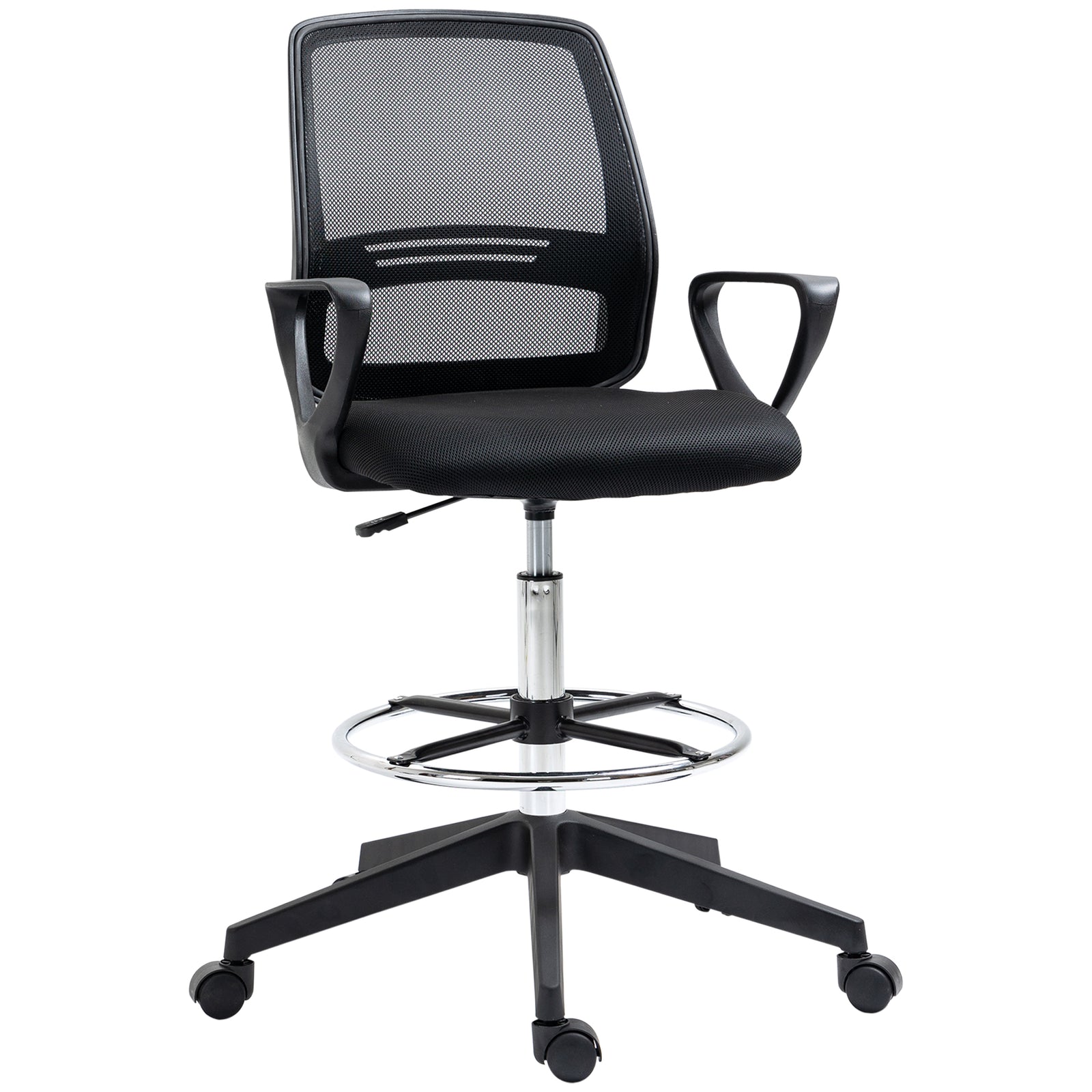 Ergonomic Mesh Back Draughtsman Chair, Tall Standing Desk Chair with Adjustable Height and Footrest 360° Swivel, Black