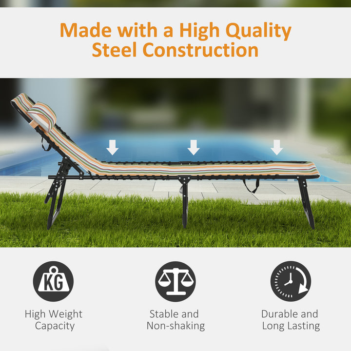 Folding Sun Lounger Beach Chaise Chair Garden Reclining Cot Camping Recliner with 4 Position Adjustable Multicolored