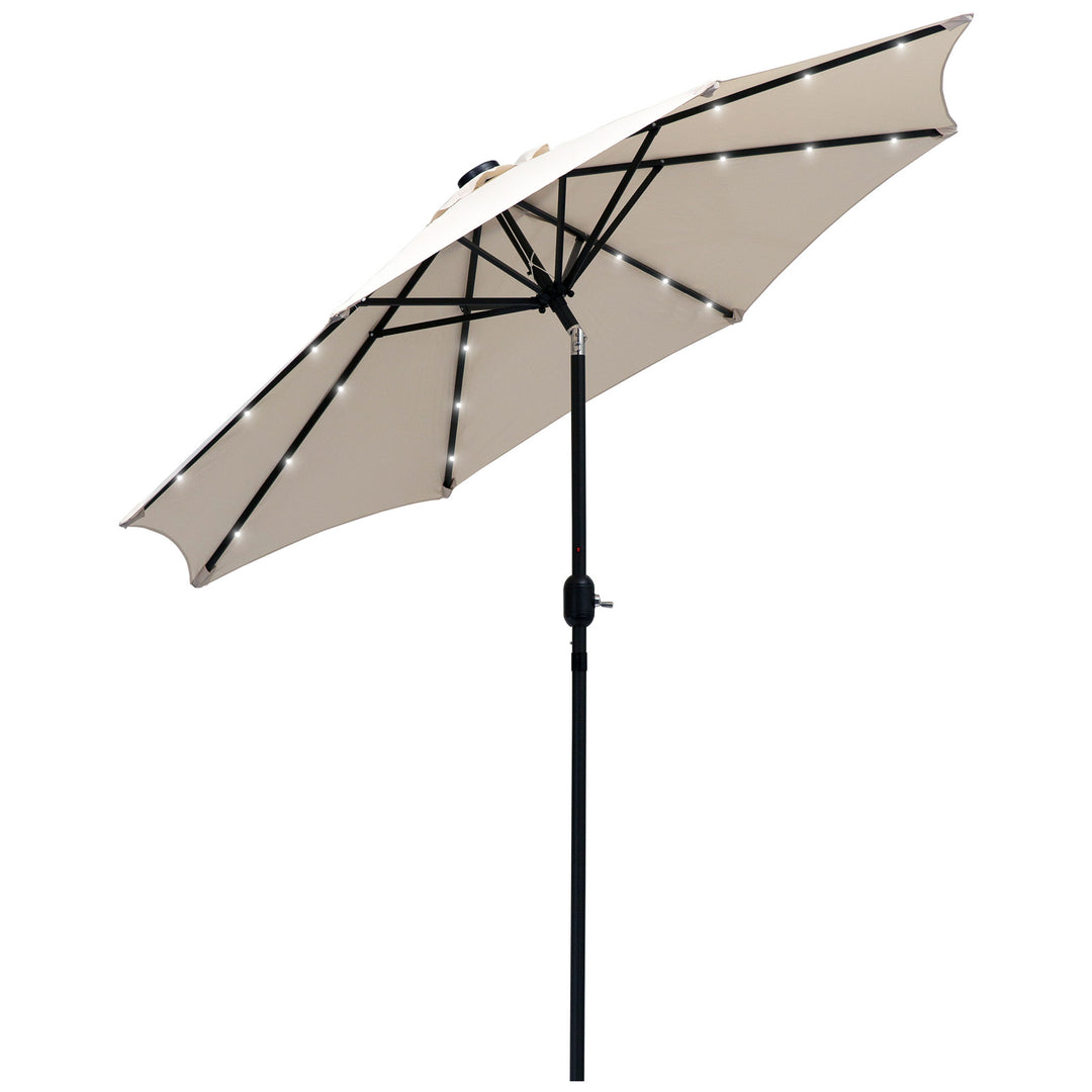 MCL 2.7m Patio Garden Umbrella Outdoor Parasol with Tilt Crank and 24 LEDs Lights (Cream)