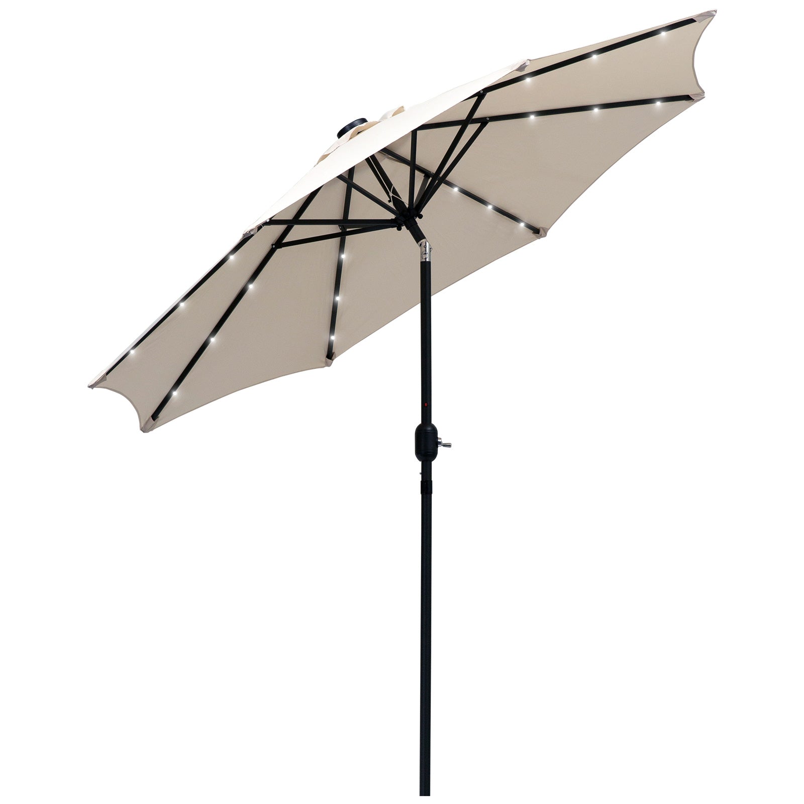 2.7m Patio Garden Umbrella Outdoor Parasol with Tilt Crank and 24 LEDs Lights (Cream)