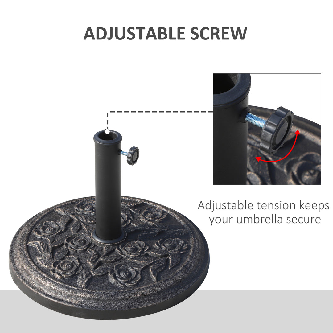 9kg Garden Parasol Base, Round Resin Cast Iron Effect Sun Umbrella Base, Outdoor Umbrella Stand for 38mm or 48mm Outdoor Umbrella Poles, Bronze Tone