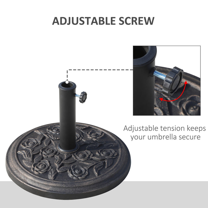 9kg Garden Parasol Base, Round Resin Cast Iron Effect Sun Umbrella Base, Outdoor Umbrella Stand for 38mm or 48mm Outdoor Umbrella Poles, Bronze Tone