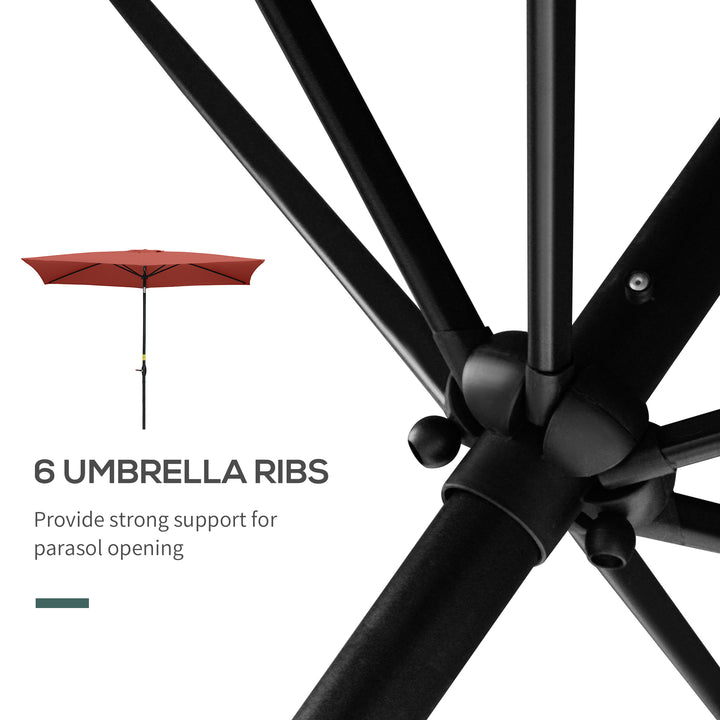 Outsunny 2 x 3(m) Garden Parasols Umbrellas Rectangular Patio Market Umbrella Outdoor Sun Shade w/ Crank & Push Button Tilt, Aluminium Pole, Wine Red