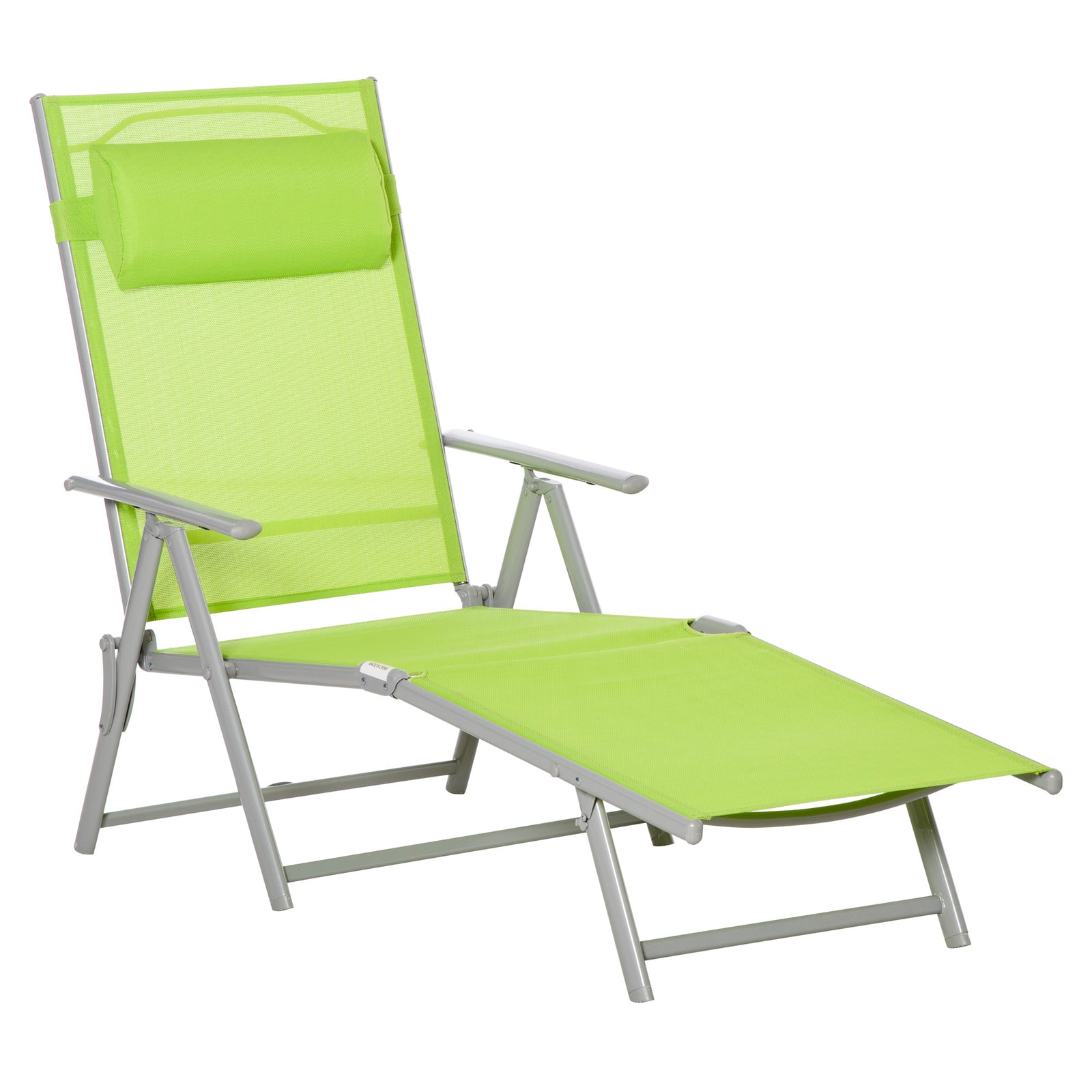 Folding Sun Lounger, Outdoor Chaise Lounge Recliner with Pillow and 7 Adjustable Backrest for Lawn, Garden