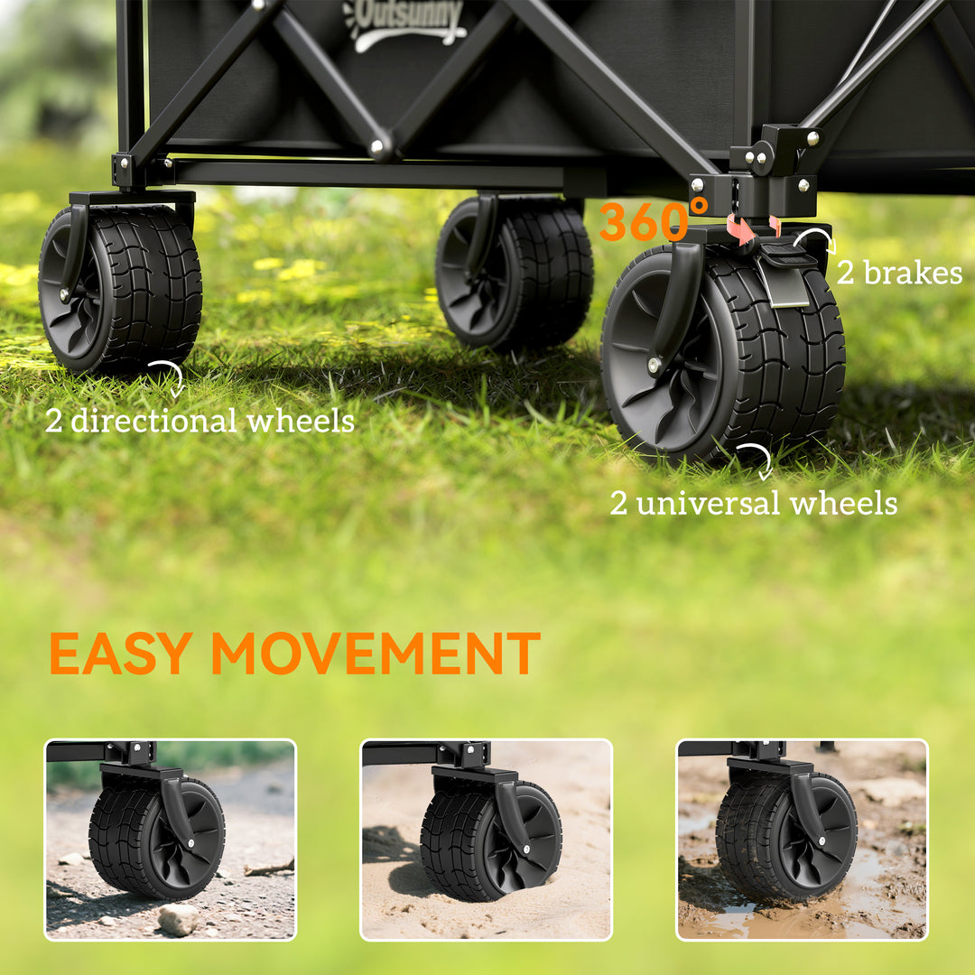 Folding Garden Trolley, Outdoor Wagon Cart with Carry Bag, for Beach, Camping, Festival, 120KG Capacity, Black