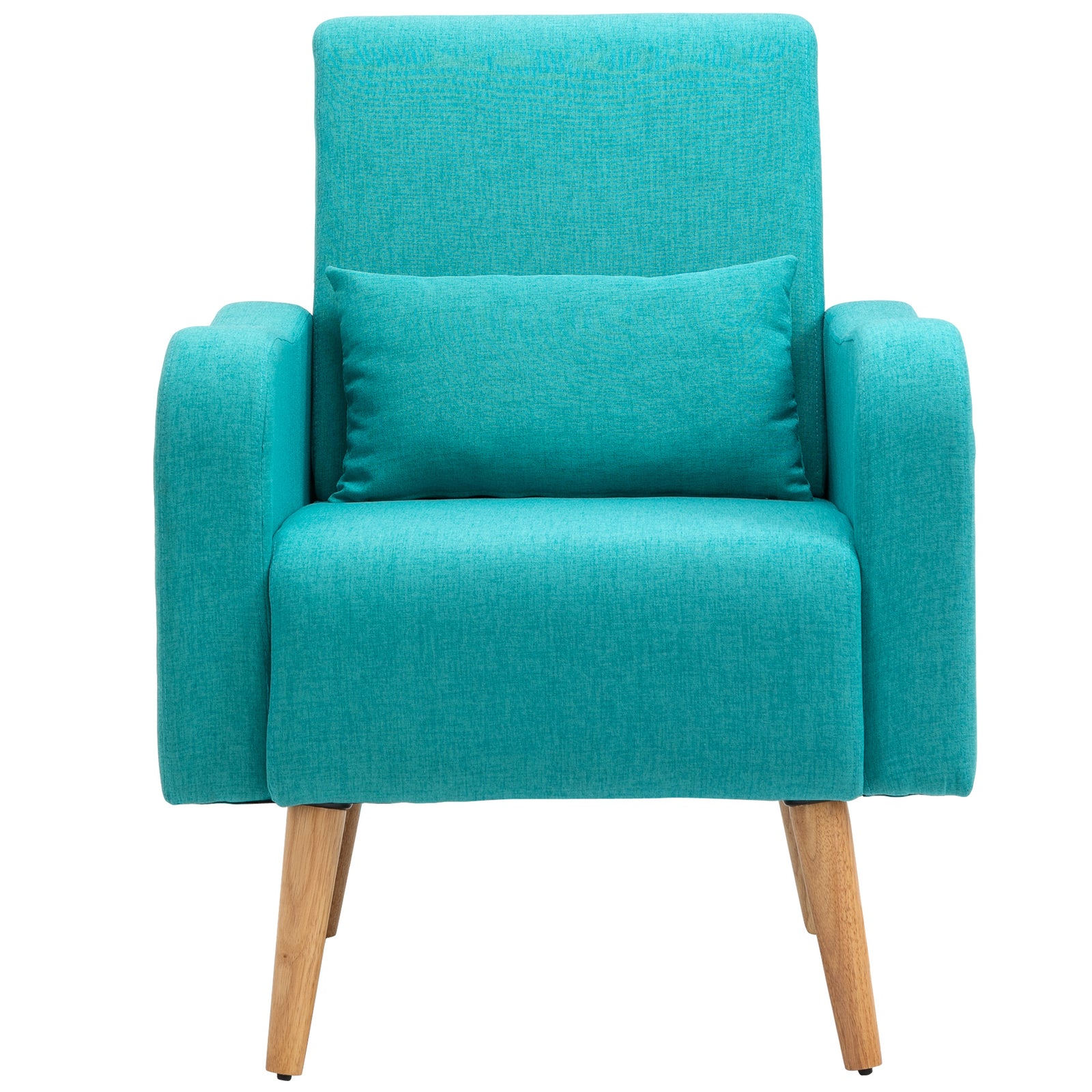 Accent Chair, Linen-Touch Armchair with Pillow, Upholstered Leisure Lounge Sofa for Living Room, Club Chair with Rubber Wooden Frame, Teal