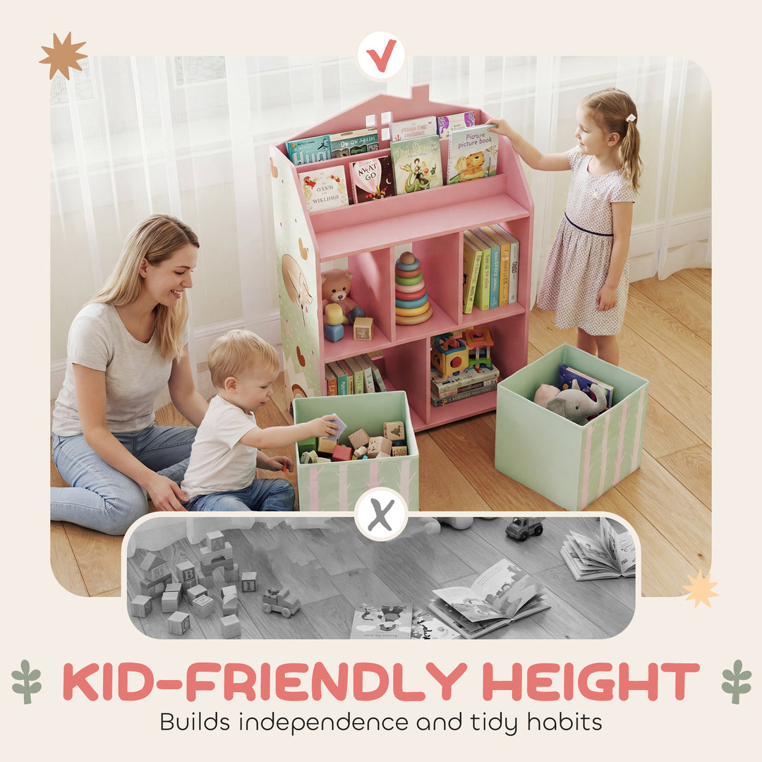 Kids Bookshelf with Storage, Toy Storage Unit with Book Display, Shelv