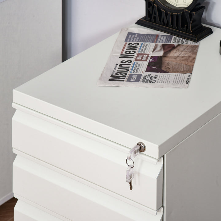 3 Drawer Filling Cabinet, Mobile Metal File Cabinet with Anti-tilt Design for Letter, A4, Legal Size, White
