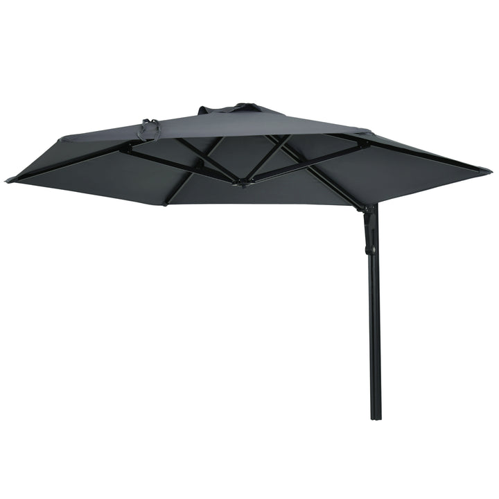 Outsunny Waterproof Wall Mounted Parasol, Hand to Push Outdoor Patio Umbrella w/ 180 Degree Rotatable Canopy, 250 cm, Dark Grey | Aosom UK