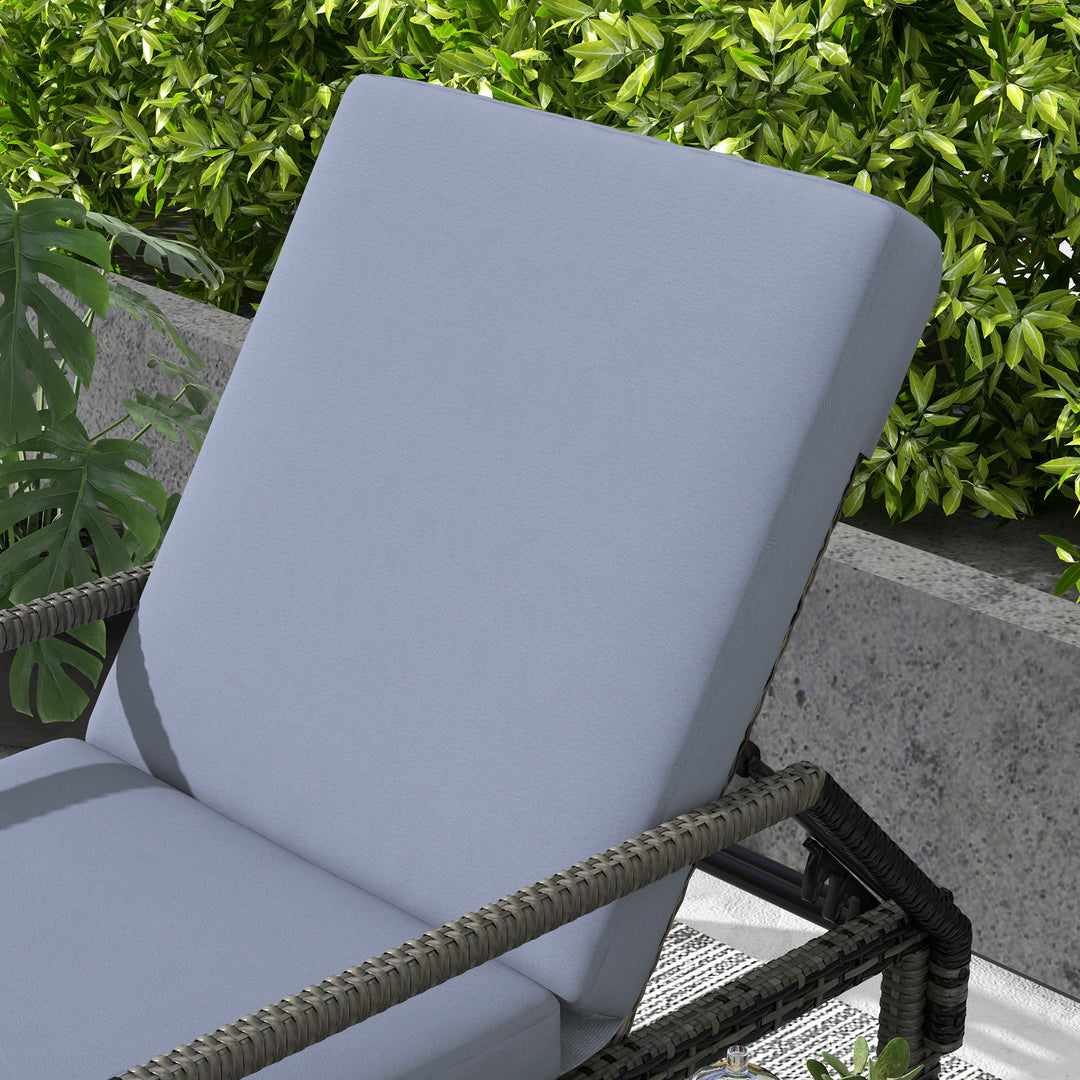 Outdoor PE Rattan Sun Lounger, 5-Level Adjustable Backrest Wicker Outdoor Chaise Recliner, Garden Chair with 2 Wheels, Mixed Grey