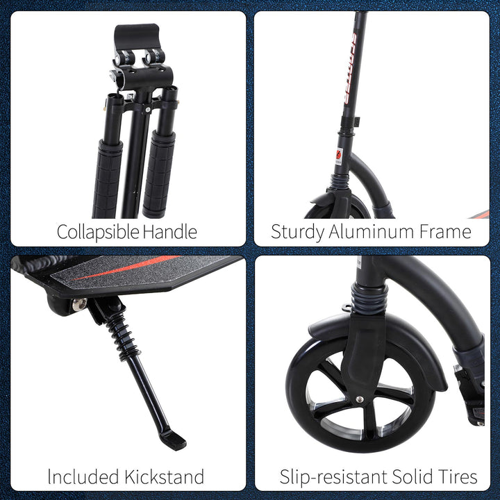 Foldable Kick Scooter with Double Shock Absorption and Big Wheels, Height Adjustable Aluminium Frame Big Wheel Scooter for 14+ Teens Adult - Black