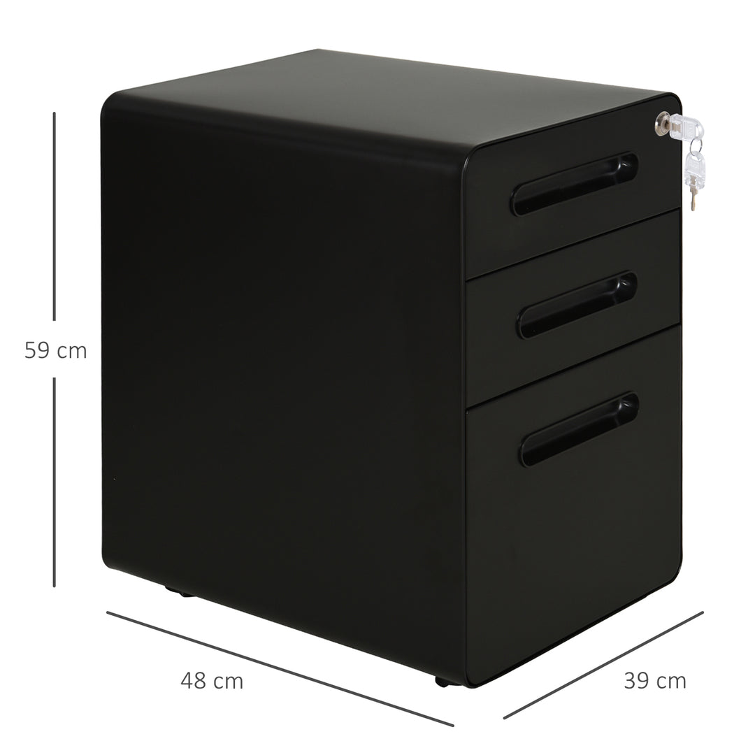 Lockable File Cabinet with 3 Drawers, Vertical Office Drawer for A4, Letter, Legal Size, Anti-tilt Design, Pre-Assembled Body, Black