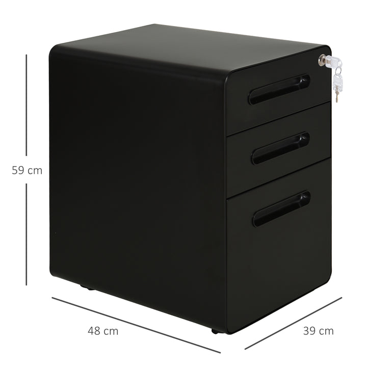 Lockable File Cabinet with 3 Drawers, Vertical Office Drawer for A4, Letter, Legal Size, Anti-tilt Design, Pre-Assembled Body, Black