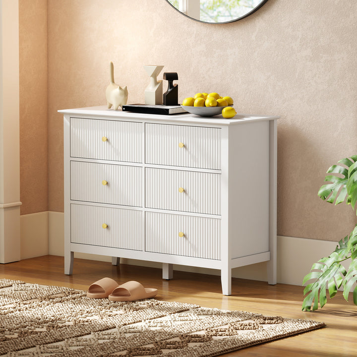 Fluted Dresser, 6 Drawer Chest of Drawers for Bedroom, Living Room, Hallway, Closet