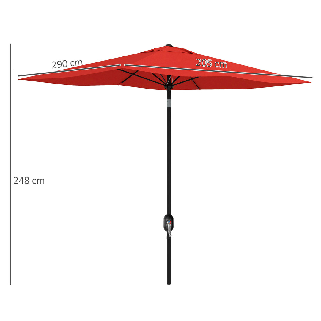 2 x 3(m) Garden Parasol Umbrella, Rectangular Outdoor Market Umbrella Sun Shade with Crank & Push Button Tilt, 6 Ribs, Aluminium Pole, Wine Red