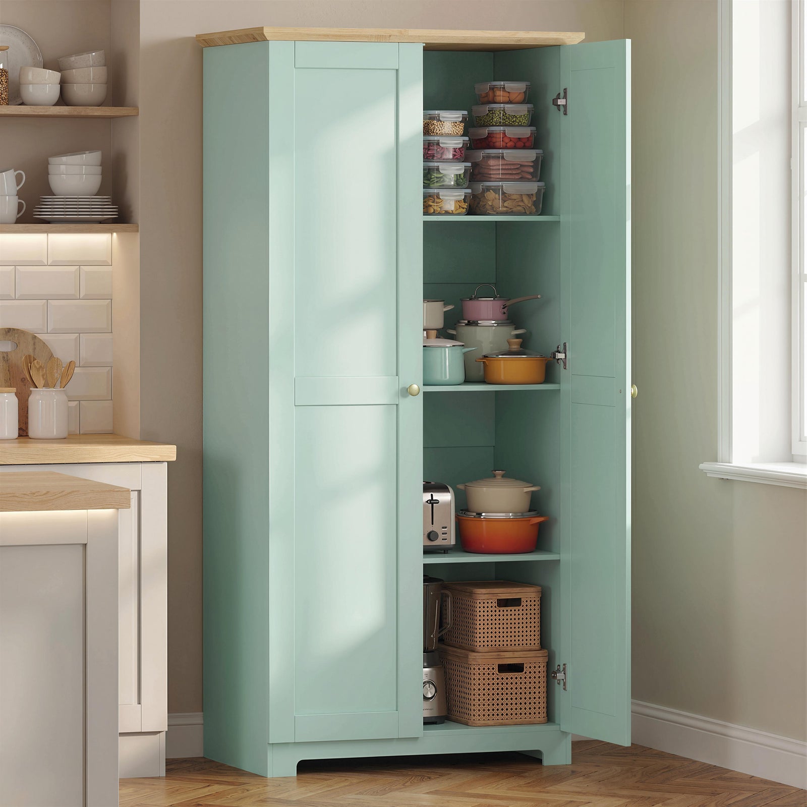 Kitchen Cupboard, 172cm Freestanding Storage Cabinet with Doors and Sh
