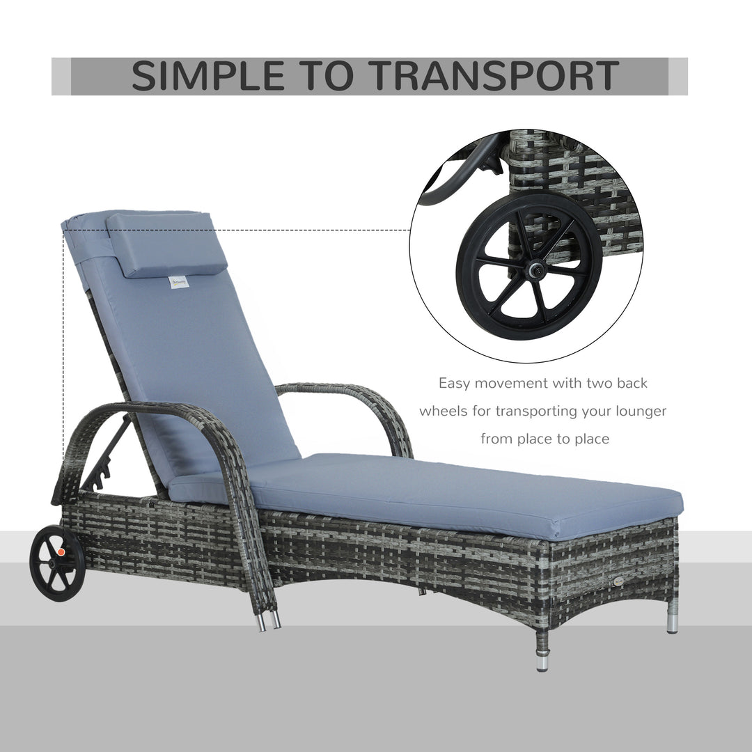 2PC Rattan Sun Lounger Recliner Bed Reclining Chair Patio Garden Outdoor Wicker Weave Adjustable Headrest with Fire Retardant Cushion – Grey
