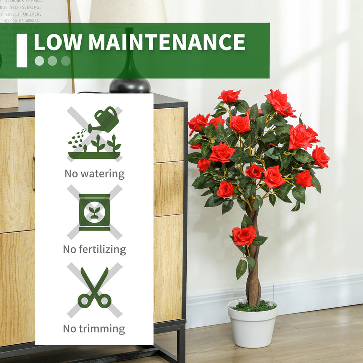 Set of 2 Artificial Plants White Rose Floral in Pot, Fake Plants for Home Indoor Decor, 90cm, Red