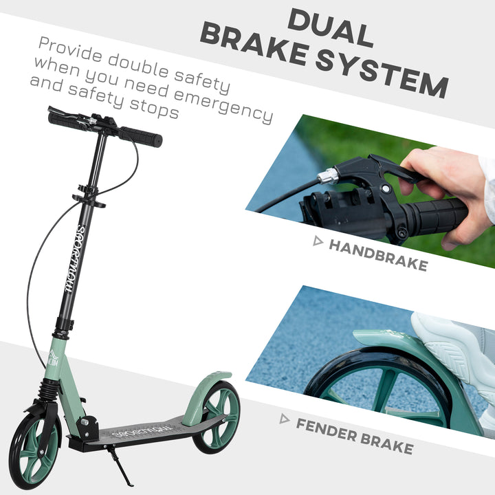 One-click Folding Kick Scooter for 14+ w/ Adjustable Handlebar, Push Scooter with Kickstand, Dual Brake System, Shock Absorber, 200mm Wheels & ABEC-9 Bearings
