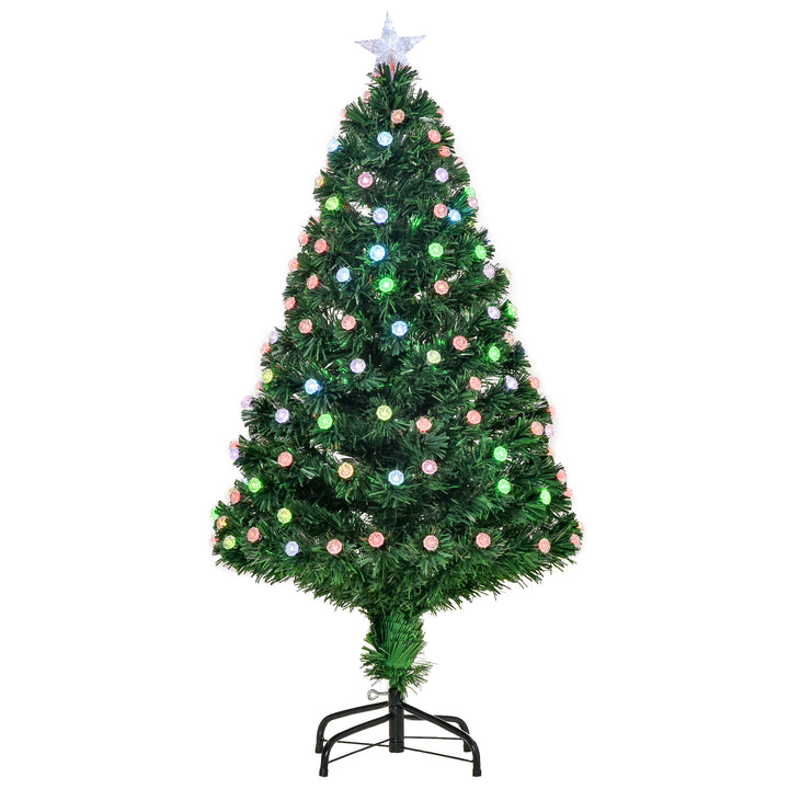 HOMCOM 4FT Prelit Christmas Tree Artificial w/Fibre Optic Decorations LED Light Holiday Home Xmas Decoration-Green | Aosom UK