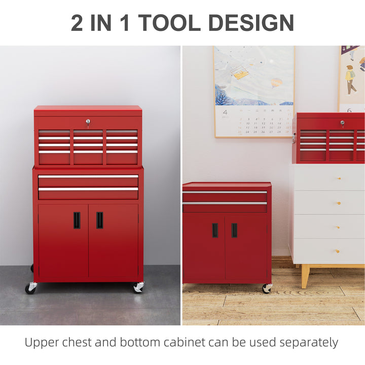 HOMCOM Portable Tool Box, Metal Tool Chest on Wheels with 6 Drawers for Garage and Workshop, Red | Aosom UK