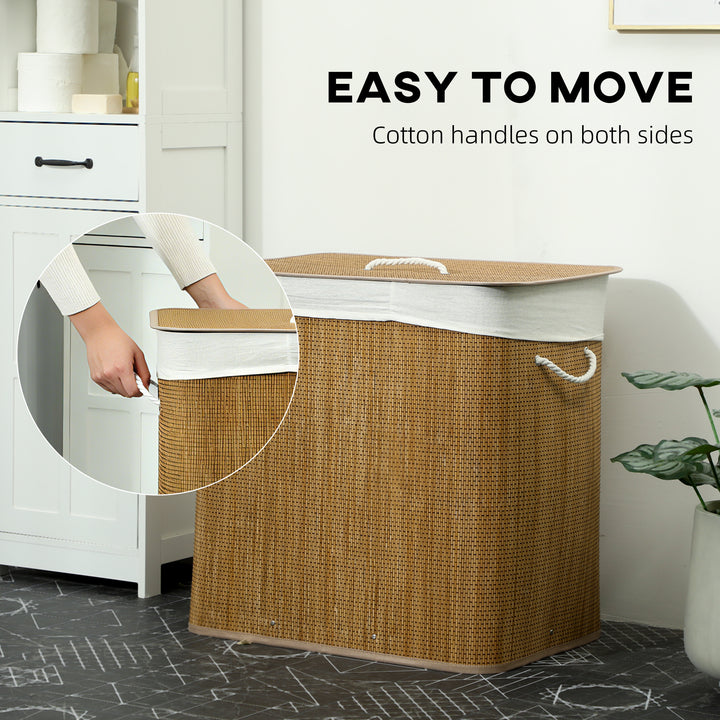 3 Section Laundry Basket with Lid, 144L Bamboo Laundry Hamper with Han