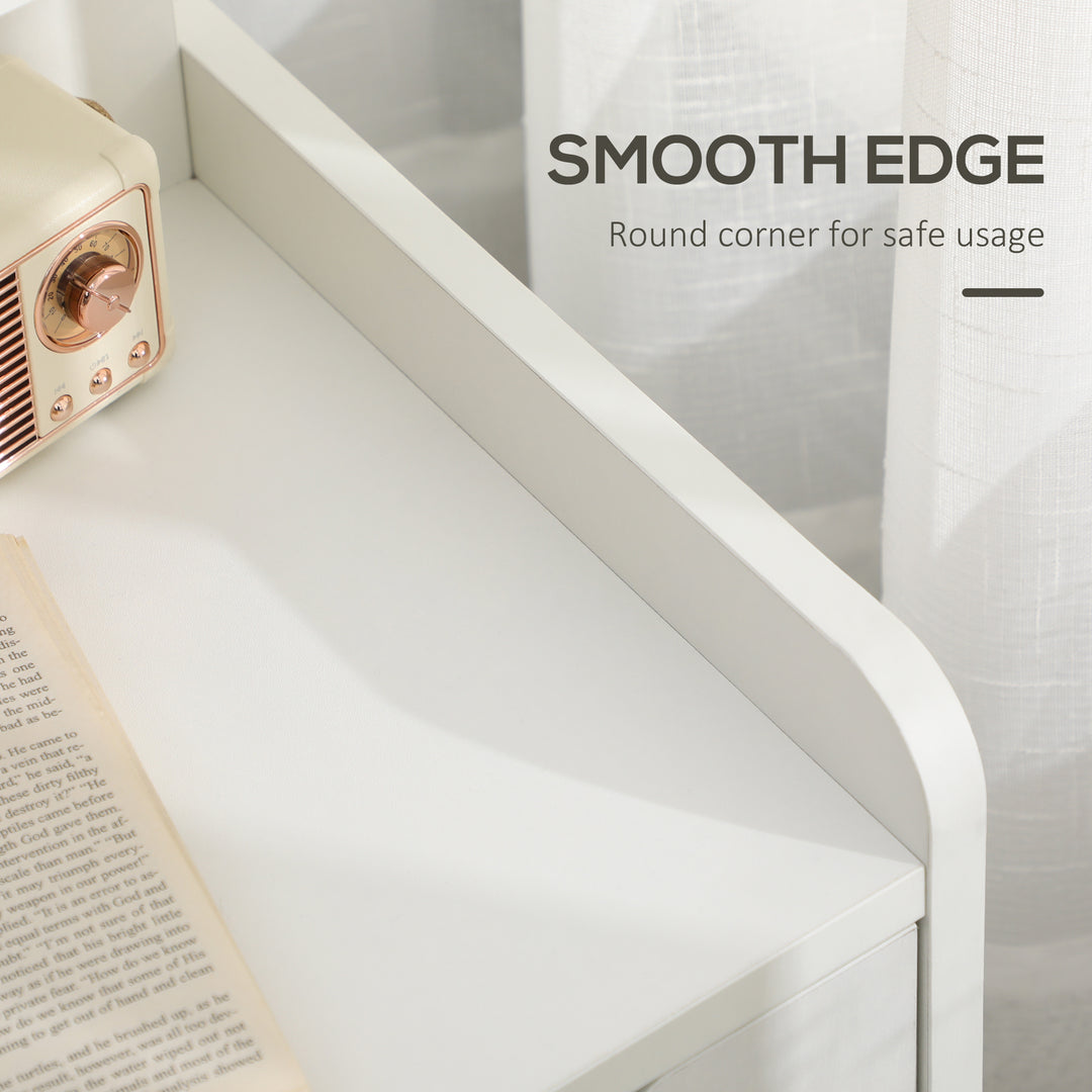 Bedside Table, Small Bedside Cabinet with 2 Drawers and Storage Shelves, Accent Table for Living Room, Bedroom, White