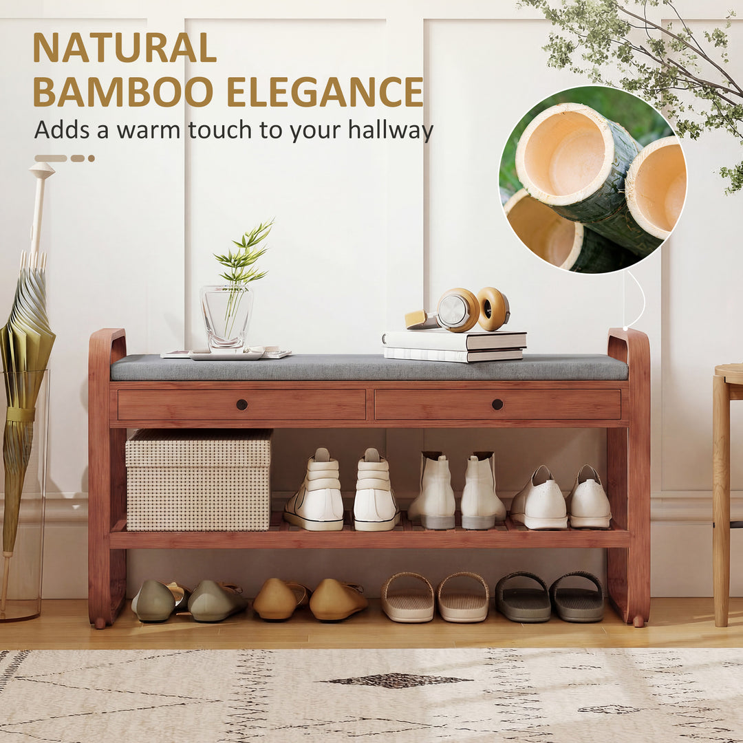 Shoe Bench with 2 Drawers Cushioned Seat Shoe Storage Bench for Hallwa