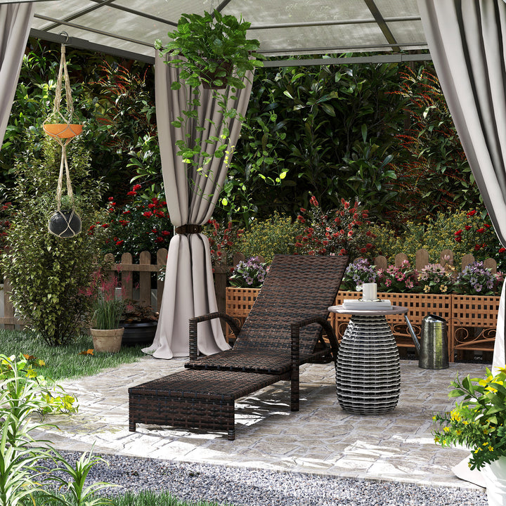 Reclining Rattan Lounger, with Extending Footrest - Brown