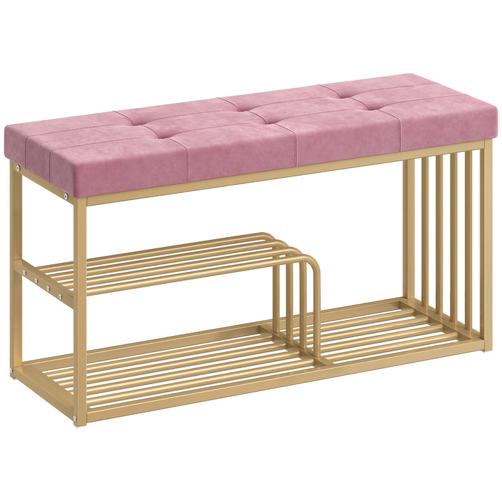 Bench and Shoe Storage, Tufted Shoe Storage Bench with Velvet Seat Cus