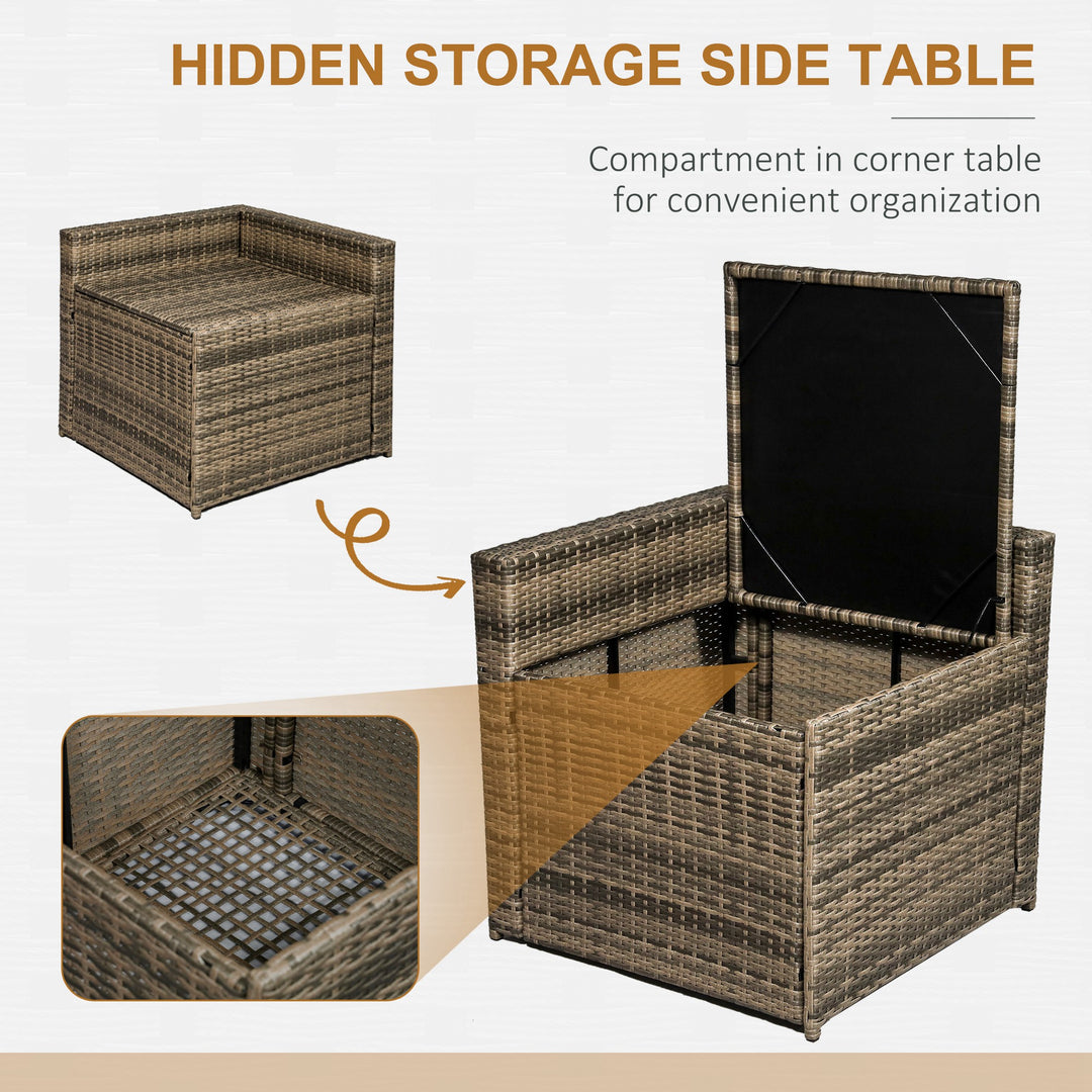 MCL 8 Pieces Outdoor PE Rattan Sofa Set with Cushions, Patio Garden Furniture Sets with Glass Top Coffee Table, Storage Corner Table, Mixed Brown