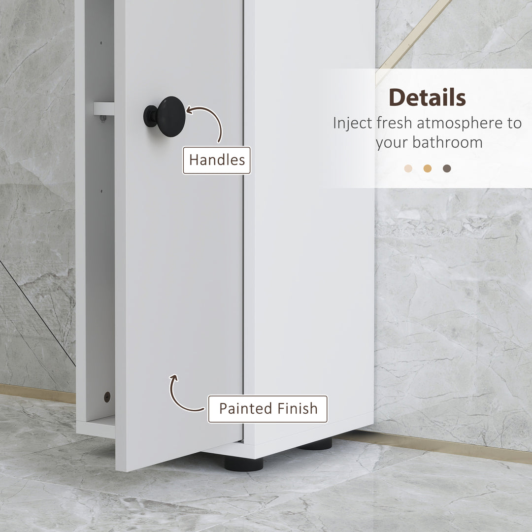 180cm Slim Bathroom Cabinet, with Drawer, Shelves and Cupboards - Light Grey