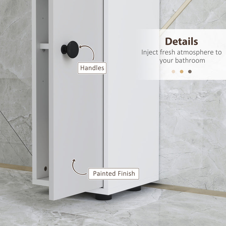 180cm Slim Bathroom Cabinet, with Drawer, Shelves and Cupboards - Light Grey