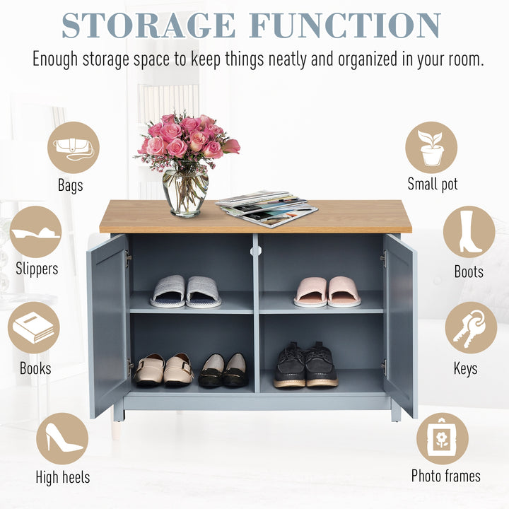 HOMCOM Hallway Shoe Storage: 2-Door Cabinet Organiser Bench with Shelf, Entryway Cupboard, Grey | Aosom UK