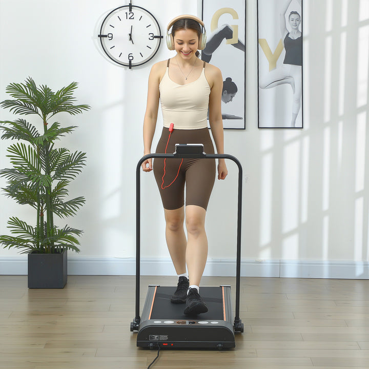 Foldable Walking Treadmill, with LED Display and Wheels, for Home, Office, Fitness Studio, Orange
