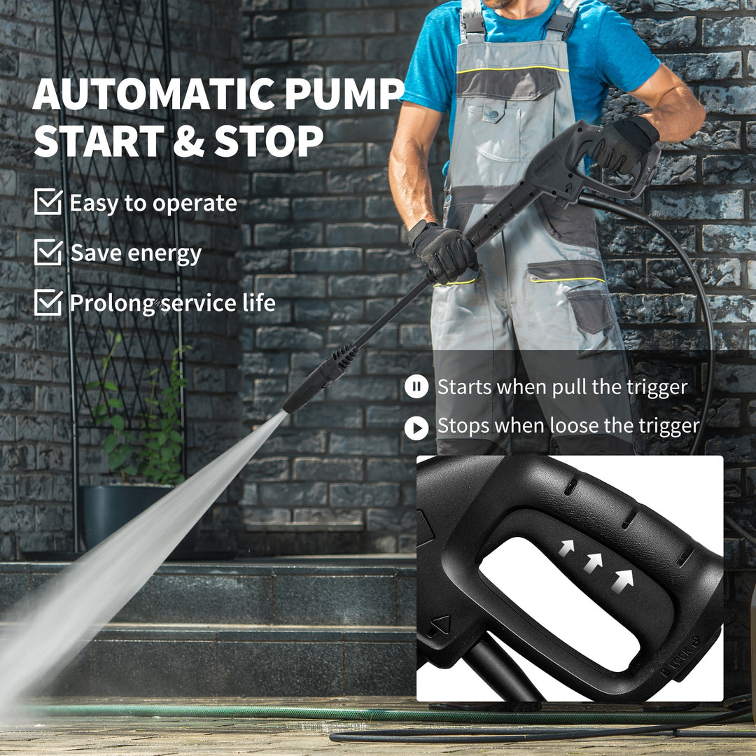 1800W High Pressure Washer, 150 Bar Pressure, 420 L/h Flow, Portable Power Washer Jet Wash Cleaner with Adjustable Nozzle, 6M Hose, Hose Reel, Steel Handle for Home Patio Car Driveway, Yellow