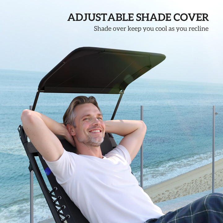 Zero Gravity Lounger Chair Set of 2, Folding Reclining Patio Chair with Shade Cover, Padded Seat, Cup Holder, Soft Cushion and Headrest for Poolside, Camping, Black