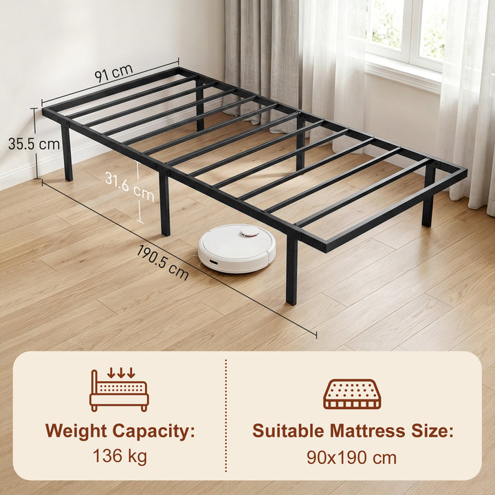 3ft Single Bed Frame with Underbed Storage, Metal Platform Bed Frame w