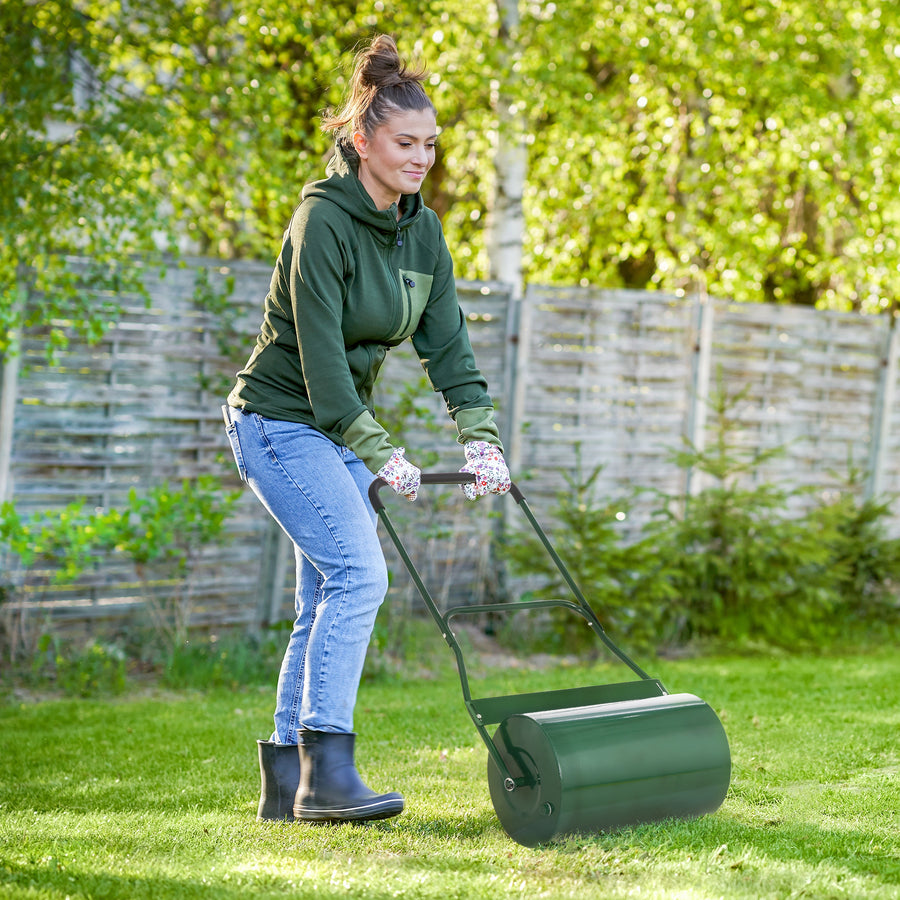 40L Lawn Roller Drum Scraper Bar Collapsible Handle Water or Sand Filled Φ32cm Green