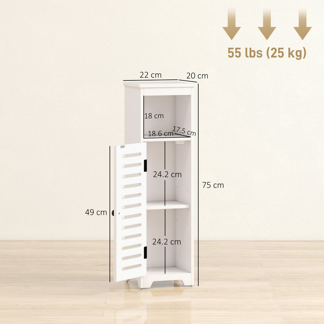 Bathroom Floor Cabinet, Bathroom Storage Unit with Louvered Door, Open Shelf, Adjustable Shelf, White, 22 x 20 x 75 cm
