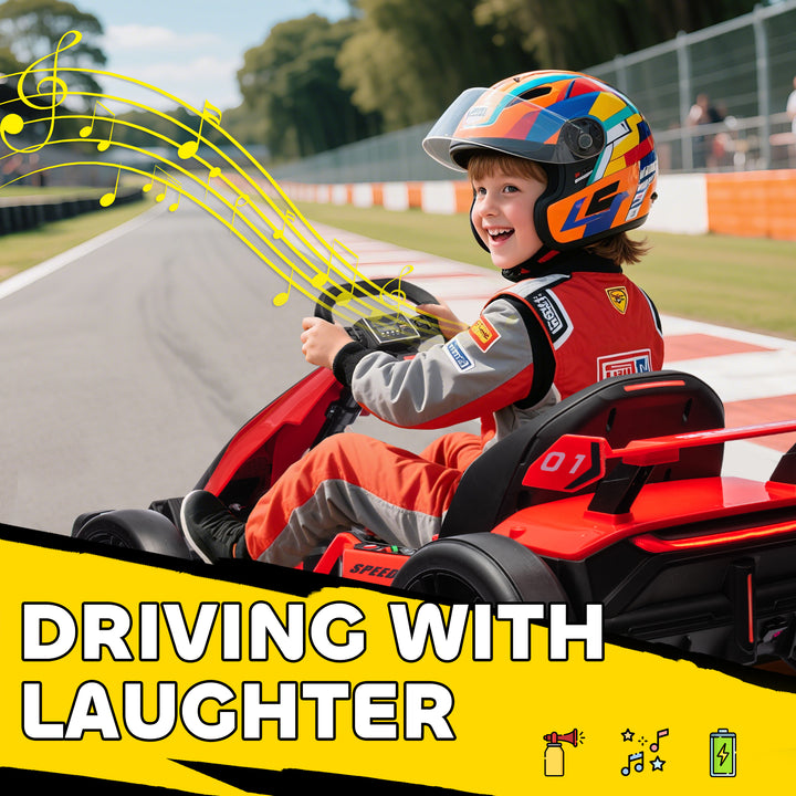 24V Electric Go Kart for Kids with Adjustable Seat for 6-12 Years, Red