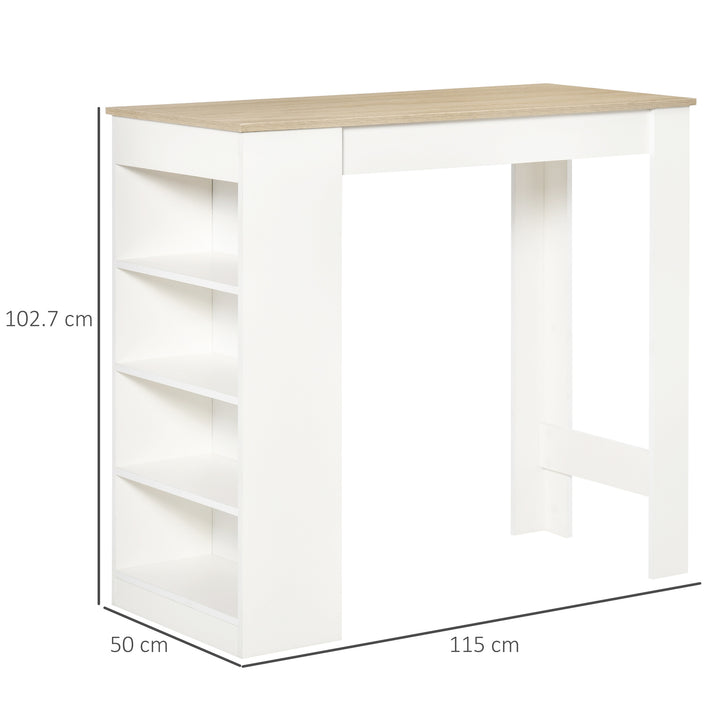 Bar Table, Dining Table with 4-Tier Storage Shelf for Breakfast Bar, Kitchen, Dining Room, Living Room, Natural