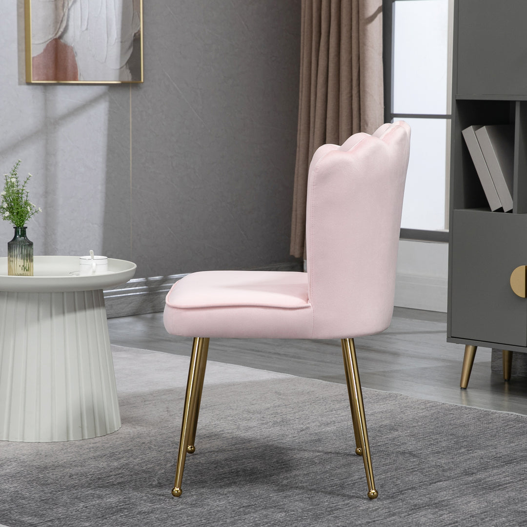 Shell Dining Chairs Set of 2, Upholstered Kitchen Chairs with Gold Metal Legs and Backrest, Velvet Fabric Lounge Leisure Chairs for Living Room, Reception Room, Pink