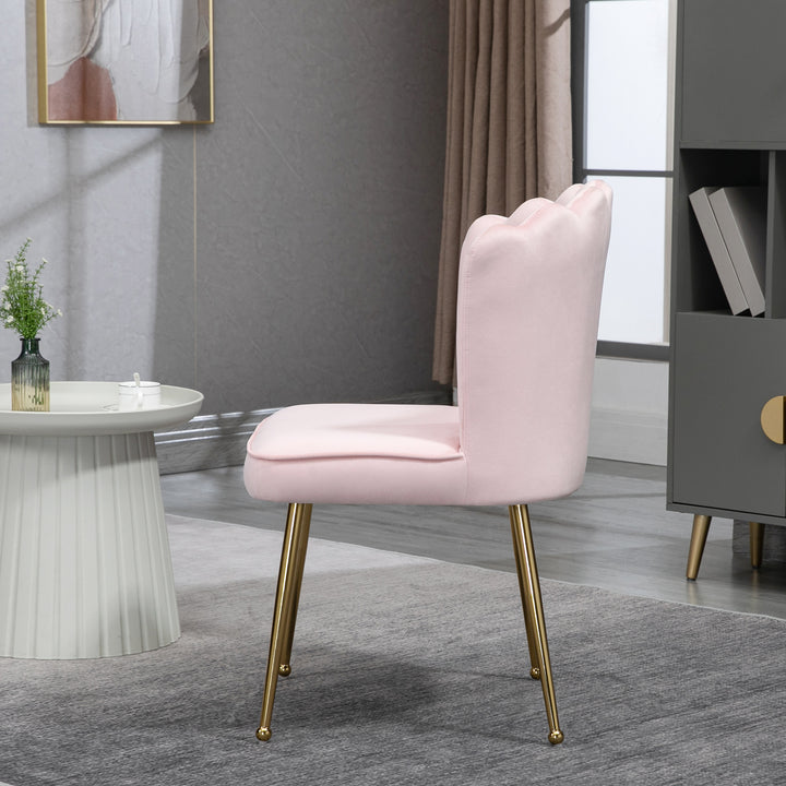Shell Dining Chairs Set of 2, Upholstered Kitchen Chairs with Gold Metal Legs and Backrest, Velvet Fabric Lounge Leisure Chairs for Living Room, Reception Room, Pink