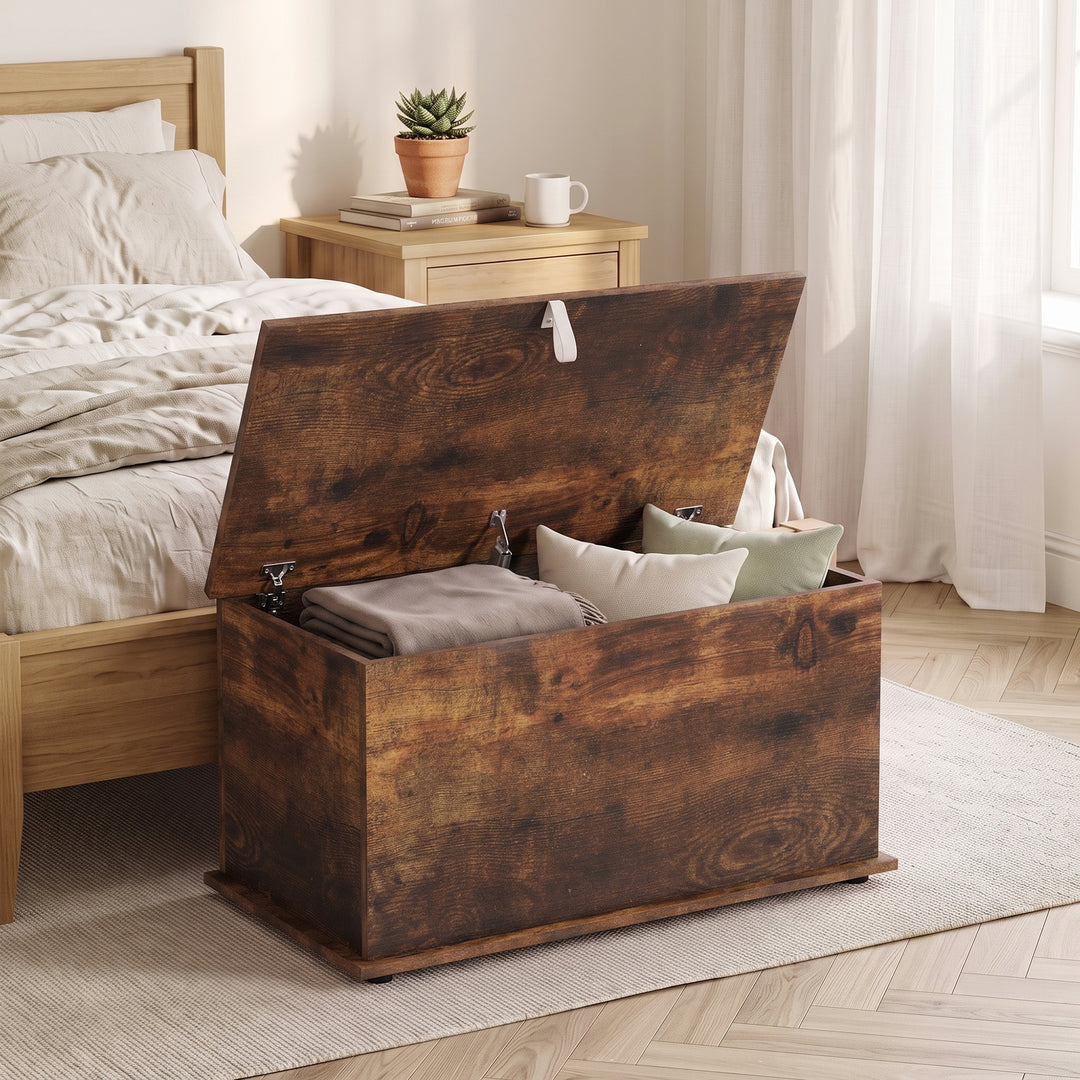 Storage Chest, 102L Blanket Box, Shoe Bench Safety Hinged Lid, Bed End