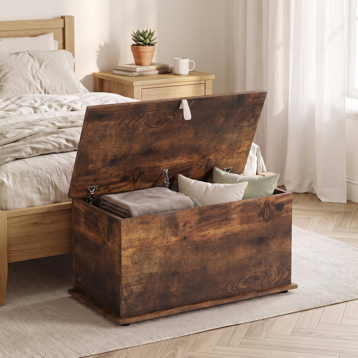 Storage Chest, 102L Blanket Box, Shoe Bench Safety Hinged Lid, Bed End